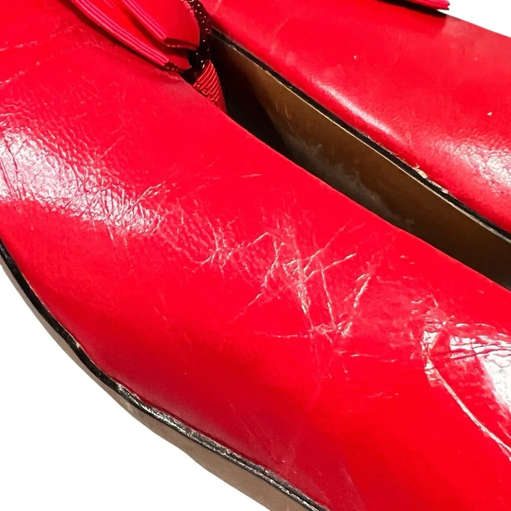 Vtg Easy Spirit Leather Pumps Sz 9 Red Beaded Bow Detail 2.75